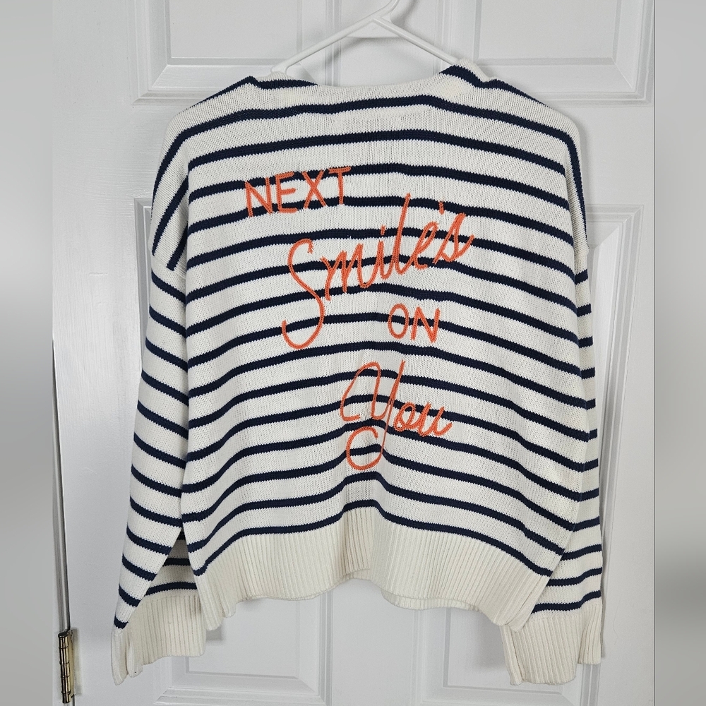 Rosenthal Navy and Cream Striped V-Neck Sweater